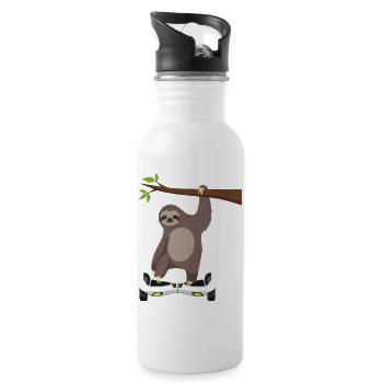 Sloth Chilling Hoverboard Cartoon Technique Same - Water bottle with straw - white - Right