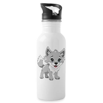Cute smiling baby wolf - Water bottle with straw - white - Right