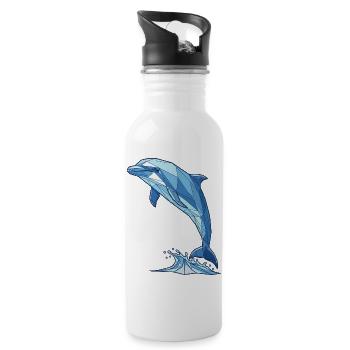 Geometrischer Delfin in Blau - Trinkflasche mit integriertem Trinkhalm - Weiß - Rechts