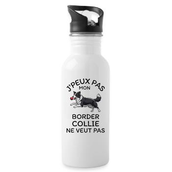 Welpe Border Collie Ball - Trinkflasche mit integriertem Trinkhalm - Weiß - Rechts