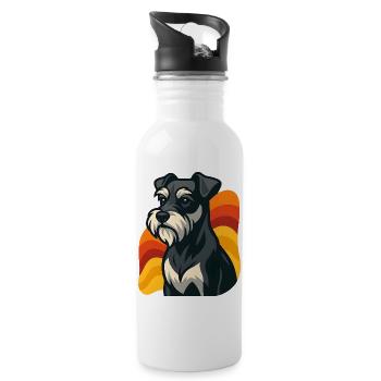 Miniature Schnauzer Dog at Sunset - Water bottle with straw - white - Right