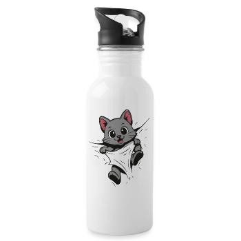 Kitten Cuddly Cat Cute Cat - Water bottle with straw - white - Right