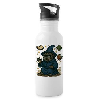 Bulldogge Zauberer Casting Magie Fantasy Karikatur - Trinkflasche mit integriertem Trinkhalm - Weiß - Rechts