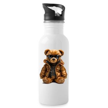 Cooler Bär im Parka - Trinkflasche mit integriertem Trinkhalm - Weiß - Rechts