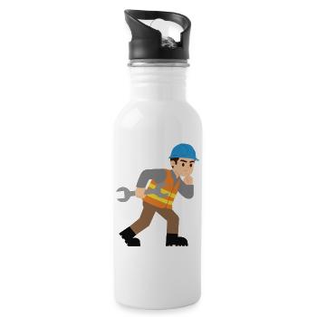 Baustellenheld mit Schraubenschlüssel - Trinkflasche mit integriertem Trinkhalm - Weiß - Rechts