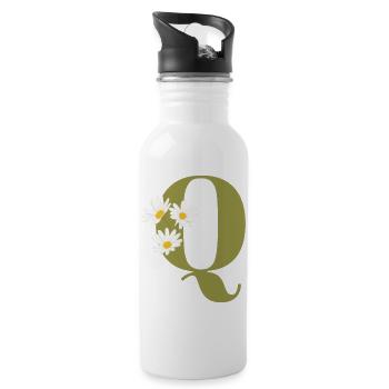 Letter q green daisies - Water bottle with straw - white - Right