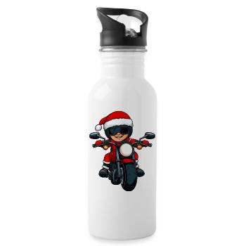Motorradfahrer Christmas - Trinkflasche mit integriertem Trinkhalm - Weiß - Rechts