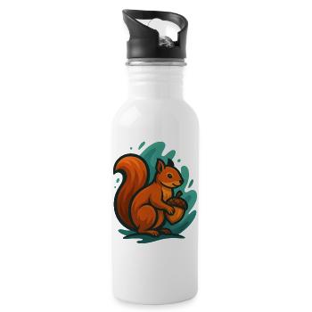 Squirrel with nut in colorful waves - Water bottle with straw - white - Right