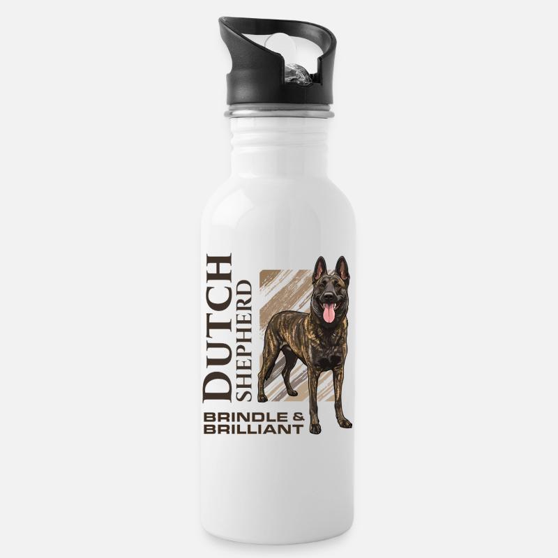 Dutch Shepherd - Dutchie  - Water bottle with straw - white