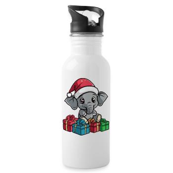 Elephant Christmas Gifts - Water bottle with straw - white - Right