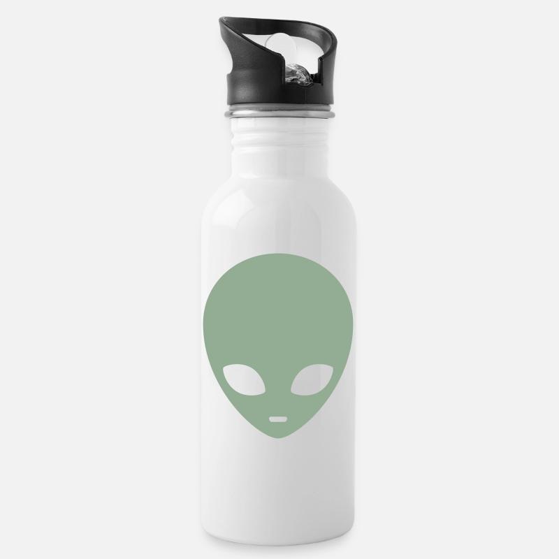 Gedämpfter Minz-Alienkopf - Trinkflasche mit integriertem Trinkhalm - Weiß