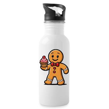 Lebkuchenmann Cupcake Cartoon - Trinkflasche mit integriertem Trinkhalm - Weiß - Rechts