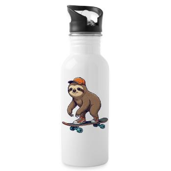 Funny Sloth Skating on Skateboard Cartoon Skater - Water bottle with straw - white - Right