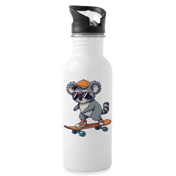 Funny Koala Skating on Skateboard Cartoon Skater - Water bottle with straw - white - Right