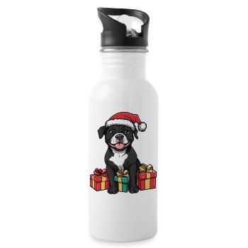 Staffordshire Bull Terrier Chien de Noël - Gourde avec paille intégrée - blanc - Droite