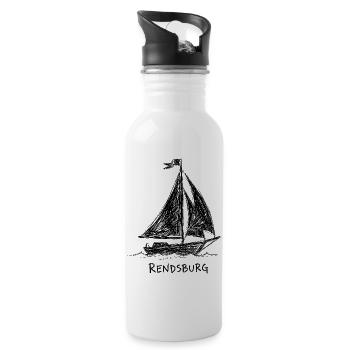 Segelboot Rendsburg – Handgezeichnete Skizze - Trinkflasche mit integriertem Trinkhalm - Weiß - Rechts