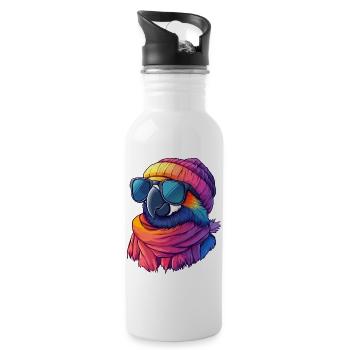 Colorful Parrot Cartoon Kawaii Winter Sunglasses - Water bottle with straw - white - Right