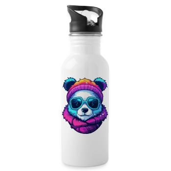 Neon-Regenbogenbär-Straßenstil mit Sonnenbrille - Trinkflasche mit integriertem Trinkhalm - Weiß - Rechts