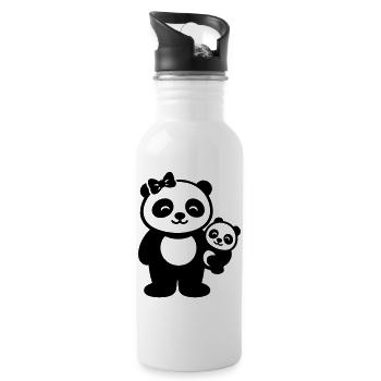 Mama Panda Mit Baby Geschenk Familie - Trinkflasche mit integriertem Trinkhalm - Weiß - Rechts