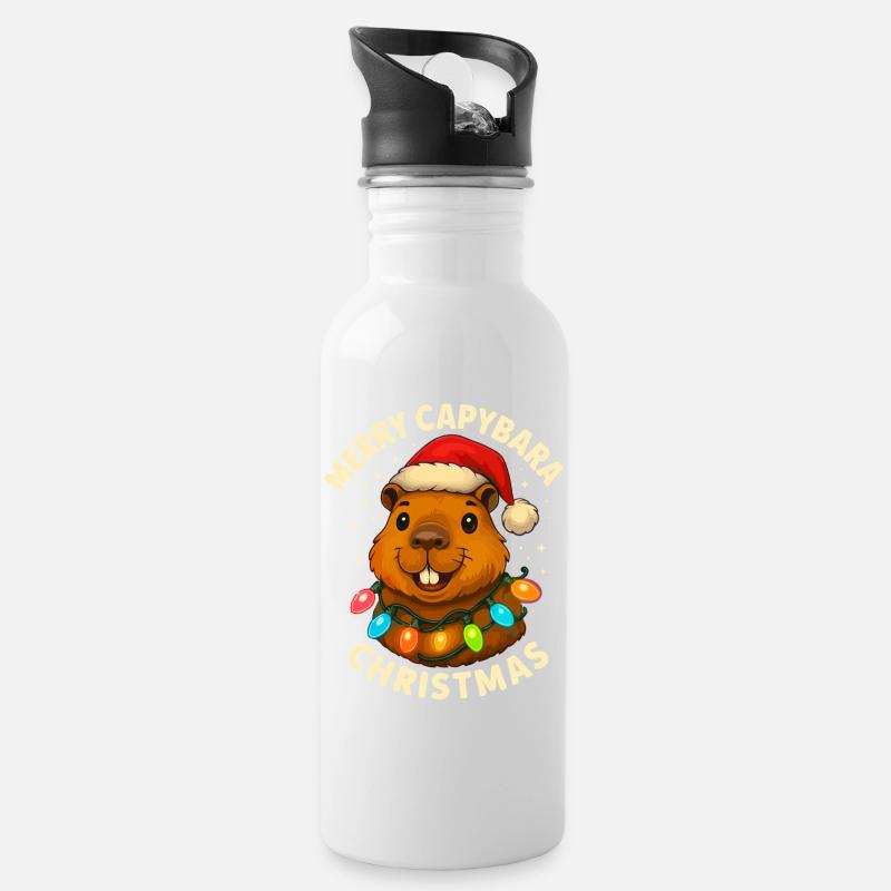 Capybara Weihnachten Weihnachtsmann Xmas - Trinkflasche mit integriertem Trinkhalm - Weiß