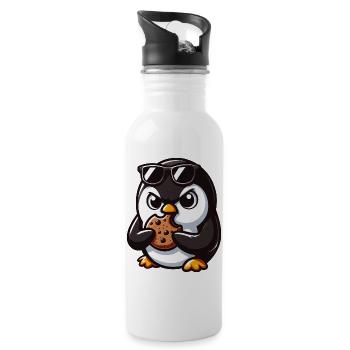 Le pingouin drôle mange un biscuit et est - Gourde avec paille intégrée - blanc - Droite