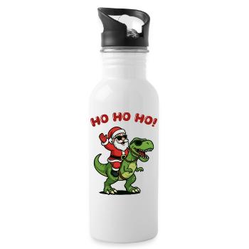 Santa auf Dino: Ho Ho Ho - Trinkflasche mit integriertem Trinkhalm - Weiß - Rechts