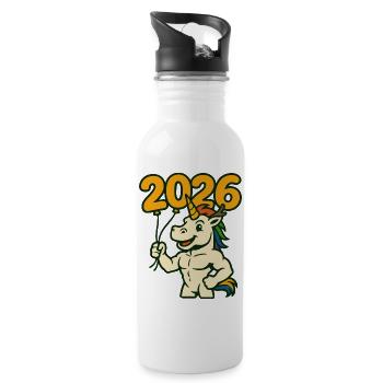 Strong Unicorn 2026 New Year Celebration Art - Water bottle with straw - white - Right