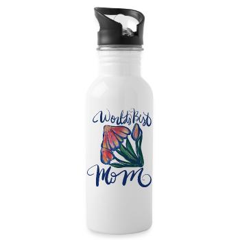 World's Best Mom Floral Watercolor - Water bottle with straw - white - Right