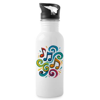 Bunte Musiknoten - Trinkflasche mit integriertem Trinkhalm - Weiß - Rechts