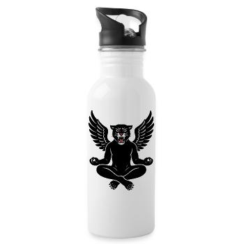 Flügelpanther Zen-Meditation - Trinkflasche mit integriertem Trinkhalm - Weiß - Rechts