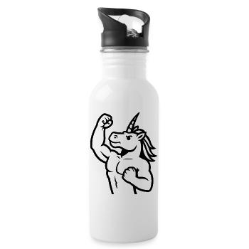 Contour noir de la mascotte licorne minimaliste - Gourde avec paille intégrée - blanc - Droite