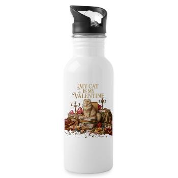 My Cat Is My Valentine Funny Pizza Lover Single - Water bottle with straw - white - Right