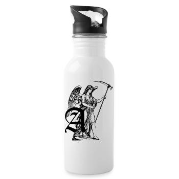 statue of a winged angel holding a scyth - Water bottle with straw - white - Right