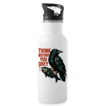 Réfléchissez avant d’obéir – Crow Art - Gourde avec paille intégrée - blanc - Droite