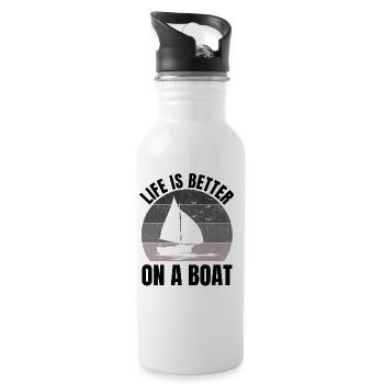 Bootsliebhaber, Bootsfahrer, Segel, Segelboot, Angeln - Trinkflasche mit integriertem Trinkhalm - Weiß - Rechts