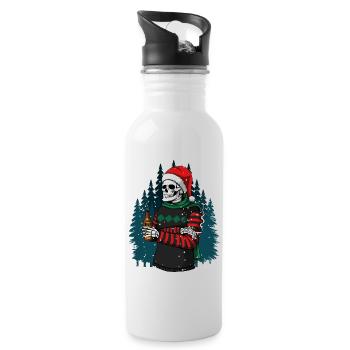 Skelett mit Santa-Hut trinkt Bier im Winterwald - Trinkflasche mit integriertem Trinkhalm - Weiß - Rechts