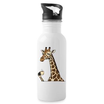 Müde Giraffe mit Kaffee – Lustiges Motiv - Trinkflasche mit integriertem Trinkhalm - Weiß - Rechts