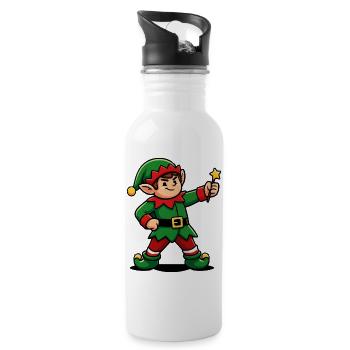 Niedliches Weihnachtselfen-Maskottchen - Trinkflasche mit integriertem Trinkhalm - Weiß - Rechts