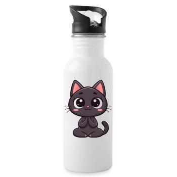 Cute black cat praying - Water bottle with straw - white - Right