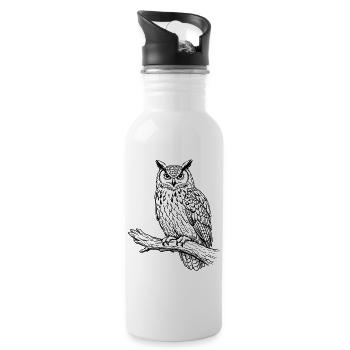 owl on Branch - Water bottle with straw - white - Right