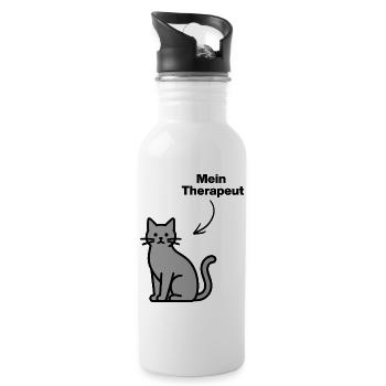 MEIN THERAPEUT: KATZE! FELLNASENLIEBE, CATLOVER - Trinkflasche mit integriertem Trinkhalm - Weiß - Rechts