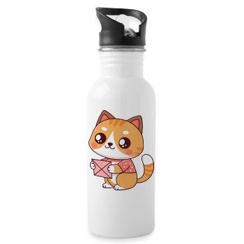 Kawaii Cat Letter Holder - Water bottle with straw - white - Right