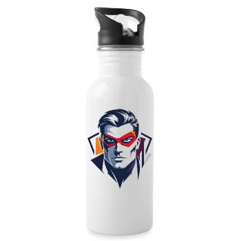 Hero Portrait Red Mask Comic Superhero Character - Water bottle with straw - white - Right