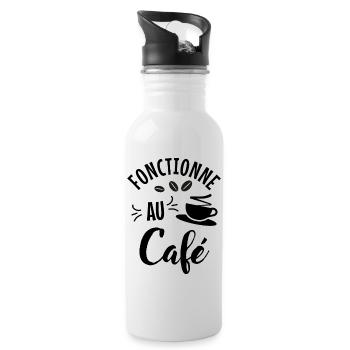 Coffee Humor T-Shirt – Works at the Café - Water bottle with straw - white - Right