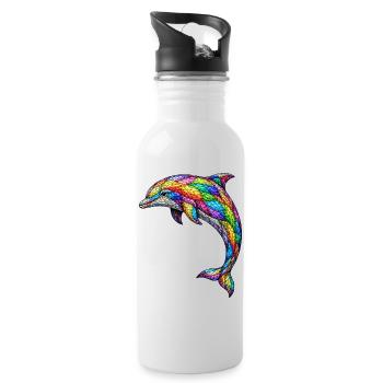 Bunter Mosaik-Delfin Abstraktes Ocean Art Design - Trinkflasche mit integriertem Trinkhalm - Weiß - Rechts
