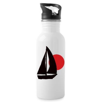 Boot vor Sonnenuntergang - Trinkflasche mit integriertem Trinkhalm - Weiß - Rechts