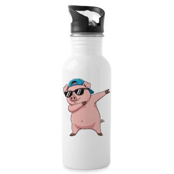 Dessin animé de lunettes de soleil en cochon à faire du dabing - Gourde avec paille intégrée - blanc - Droite