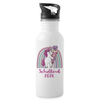 Schulkind 2026 Einhorn mit Zuckertüte  - Trinkflasche mit integriertem Trinkhalm - Weiß - Rechts