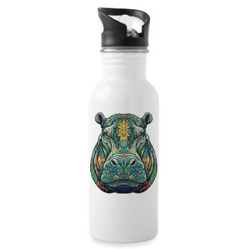 Hippopotame coloré avec des fleurs - Gourde avec paille intégrée - blanc - Droite