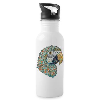 Colorful Flower Parrot Head - Water bottle with straw - white - Right